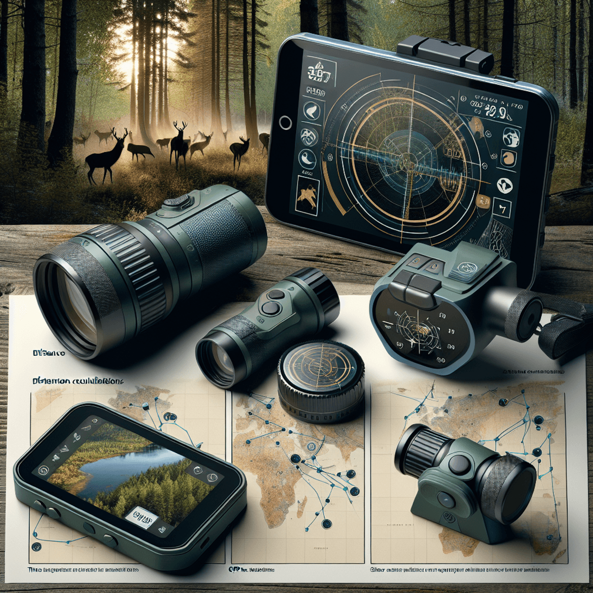 A digital art representation of a hunting scope with a futuristic design, symbolizing smart accessories for hunting.