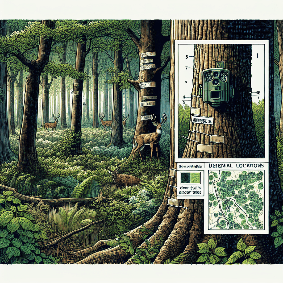 Vintage trail camera on a tree in a forest, symbolizing wildlife monitoring.