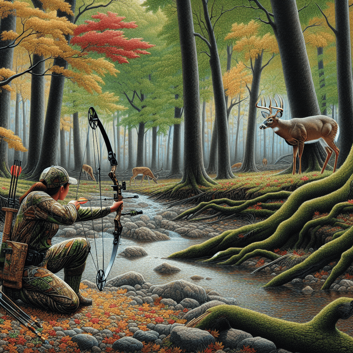 A digital art representation of a compound bow, symbolizing modern technology in bow hunting.