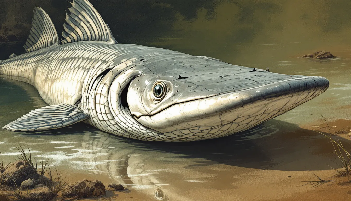 A close-up of a white sturgeon, the largest freshwater fish in North America.