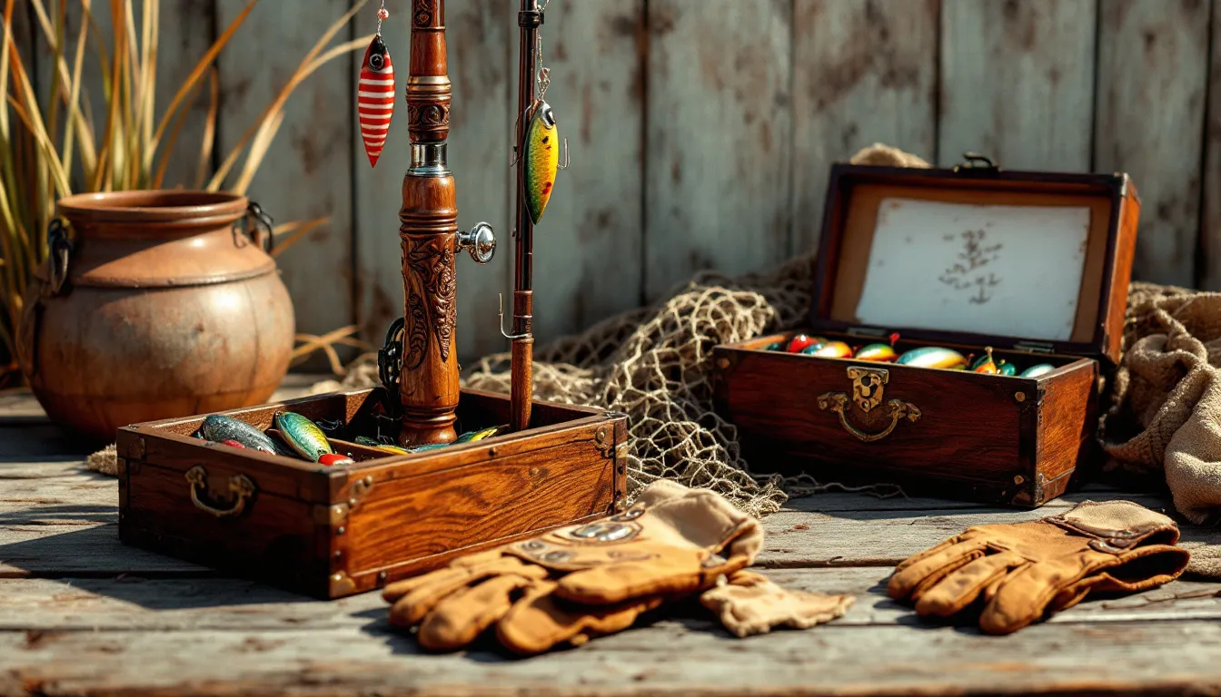 A beautifully arranged fishing gear setup ready for a sturgeon fishing trip.