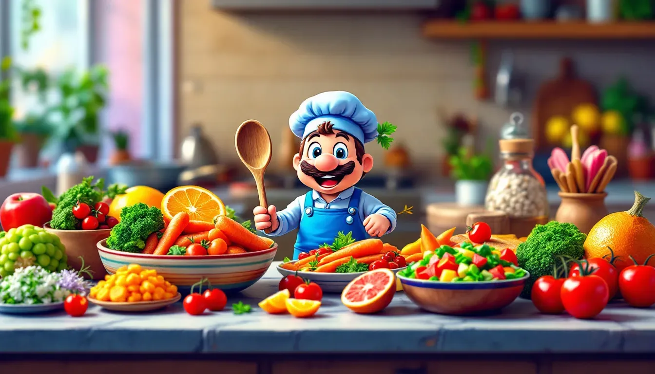 A nutritious gaming fuel meal prep setup with colorful ingredients.