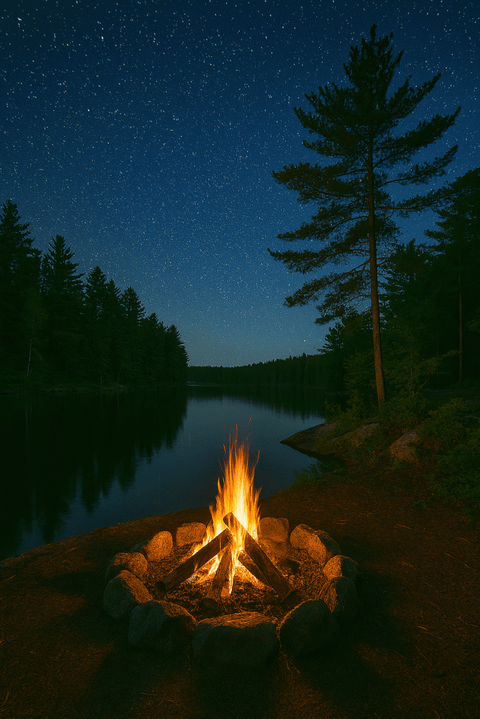  campfire and cooked dinner over the flames—simple grilled veggies and sausages. 