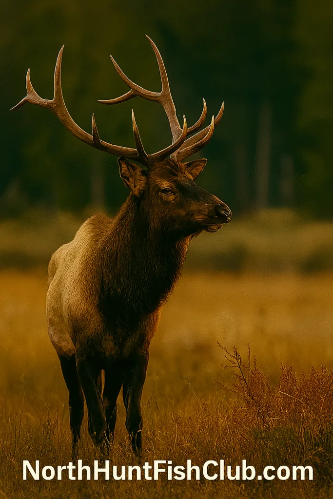 bull elk in Manitoba meadow during 2025 hunting season
